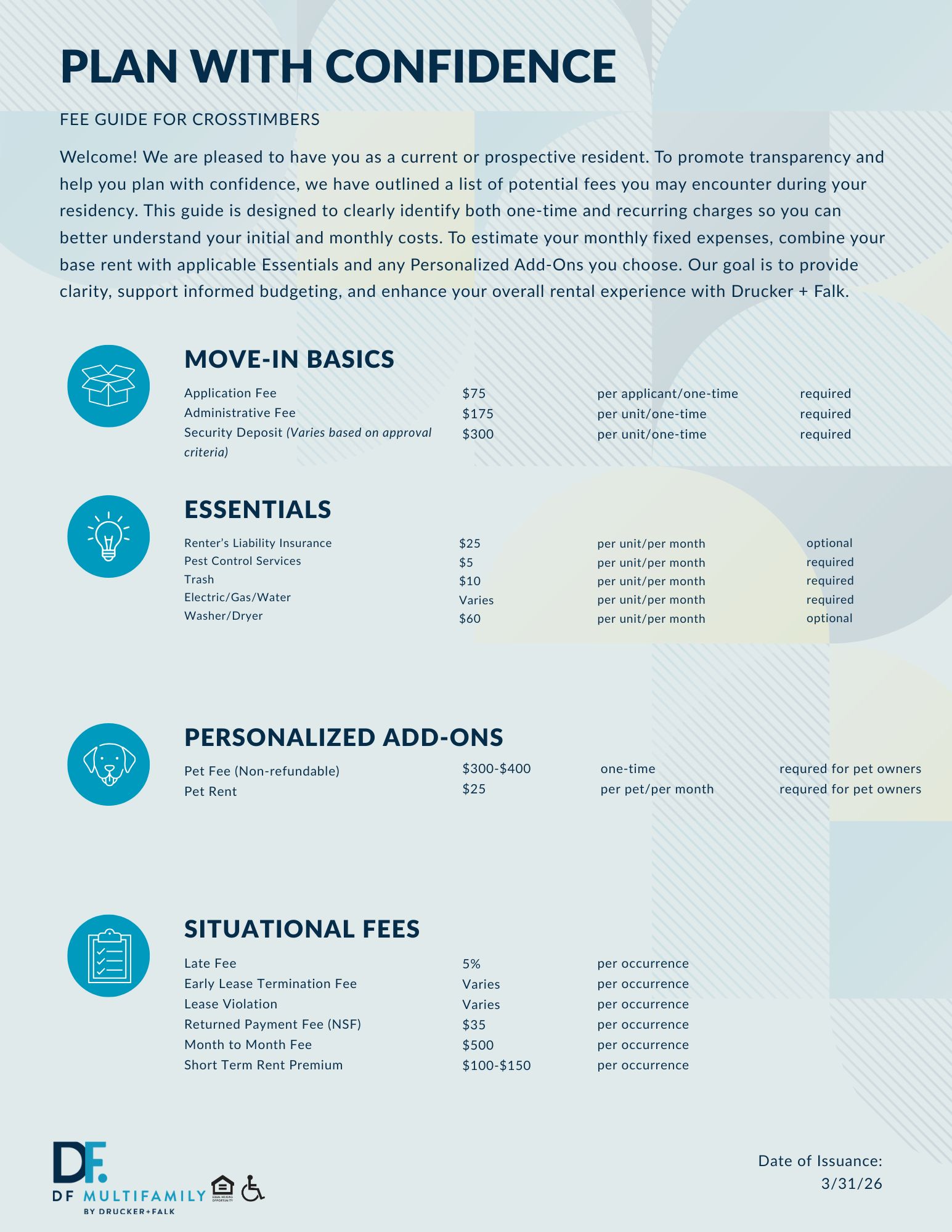 Fee Guide for Pines of York - Please call our leasing office for more details